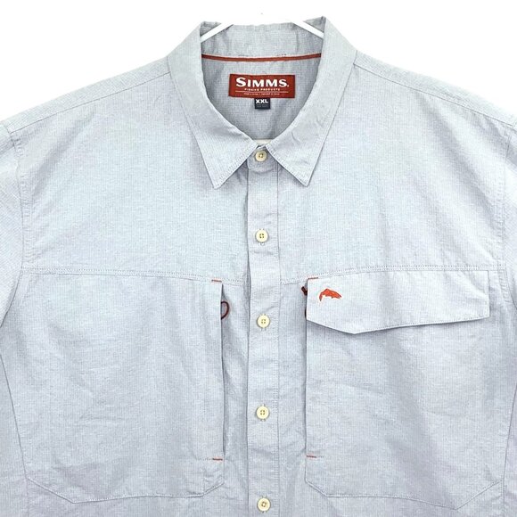 Simms Fishing Guide Shirt Long Sleeve Polyester Nylon Mens Fish Logo Grey 2XL - Picture 1 of 6